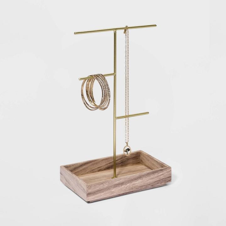 Bar Jewelry Stand With Wood Base - A New Day Gold
