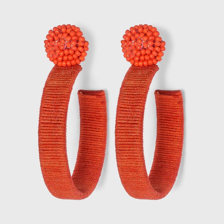 Seed Bead Post With Thread Wrapped Hoop Earrings - A New Day Red
