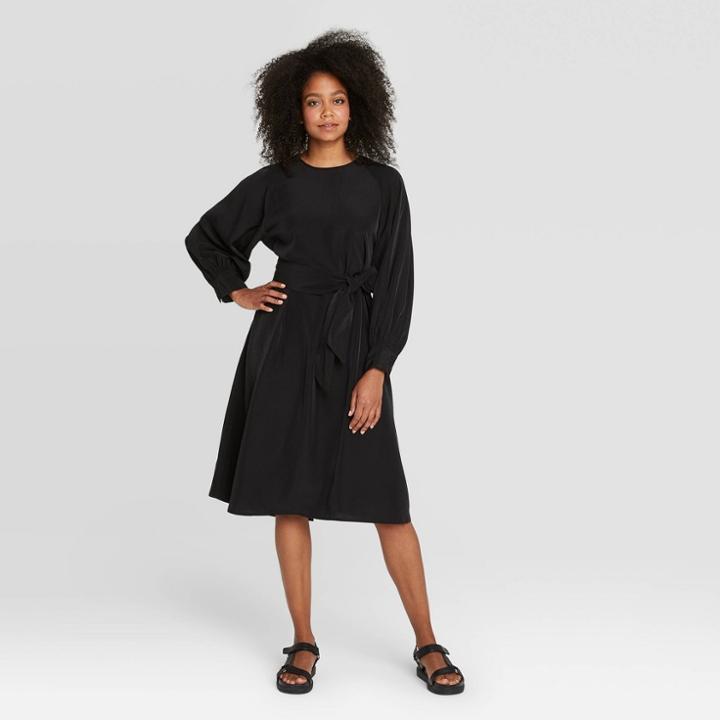Women's Raglan Volume Long Sleeve Dress - Prologue Black