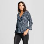 Women's Long Sleeve Floral Ruffle Blouse - Alison Andrews Blue