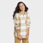 Women's Long Sleeve Flannel Button-down Shirt - Universal Thread Light Green Plaid