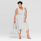 Women's Plus Size Striped Sleeveless V-neck Wrap Dress - Ava & Viv Navy