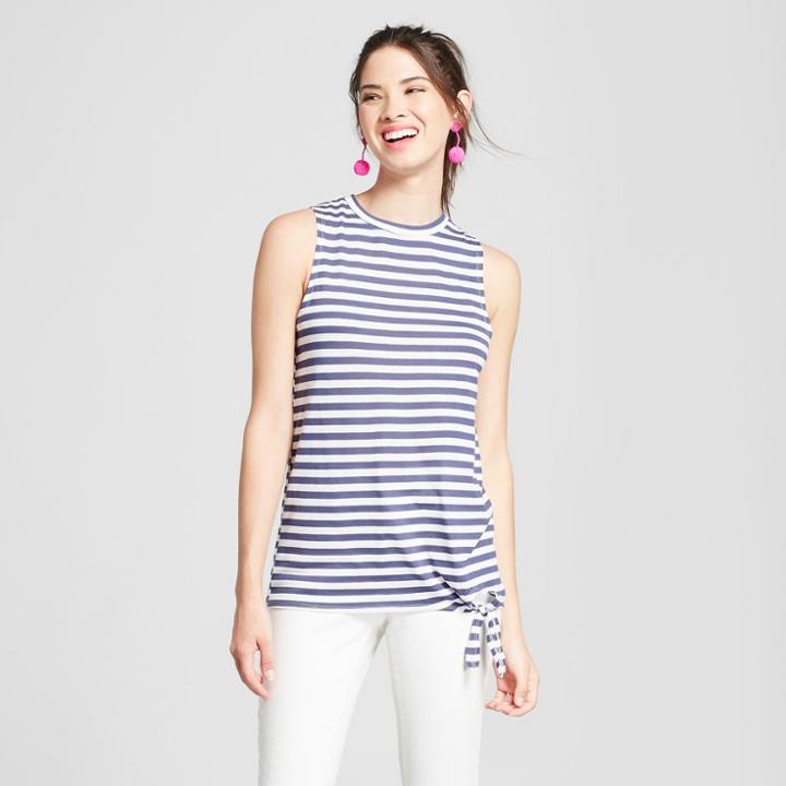 Women's Striped Side Tie Tank Top - Grayson Threads (juniors') Blue