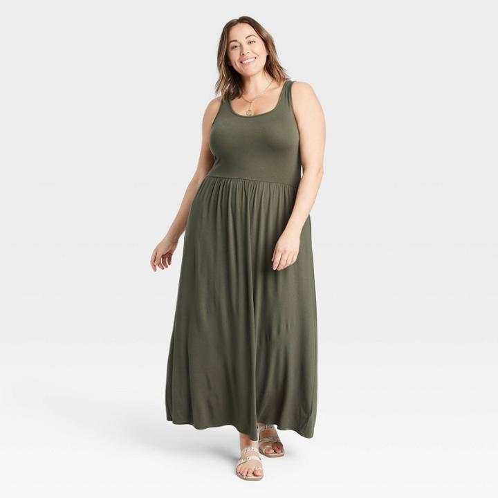 Women's Plus Size Sleeveless Knit Babydoll Dress - Ava & Viv Olive X, Green