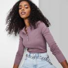 Women's Long Sleeve Ribbed Henley T-shirt - Wild Fable Dark Mauve