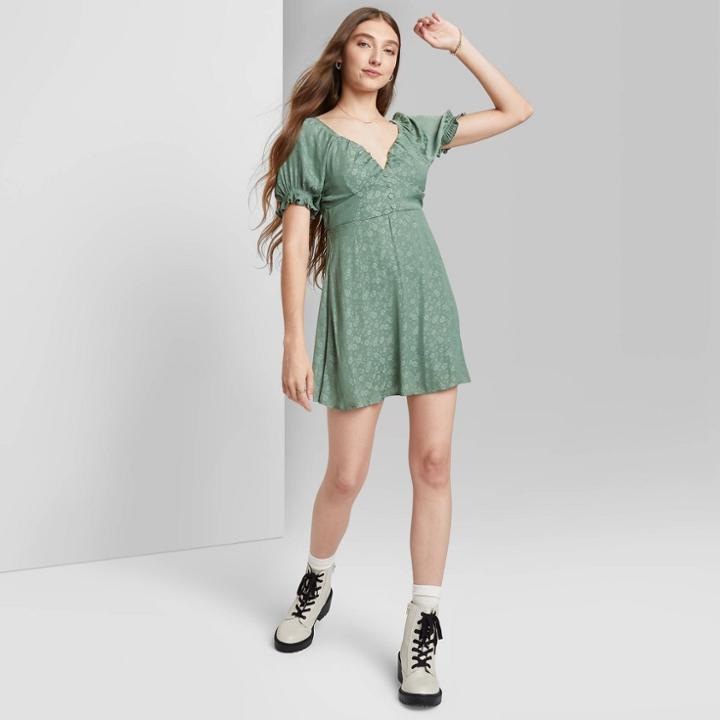 Women's Short Sleeve Satin Skater Dress - Wild Fable