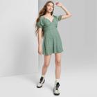 Women's Short Sleeve Satin Skater Dress - Wild Fable