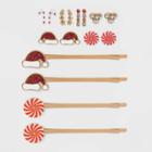 No Brand Multi Santa Hat And Peppermint Mixed Holiday Icon Bobby Pins And Stud Earring Set