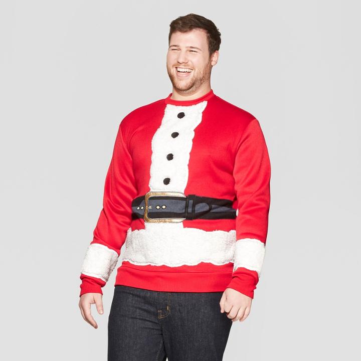 Mad Engine Men's Big & Tall Santas Here Long Sleeve T-shirt - Red