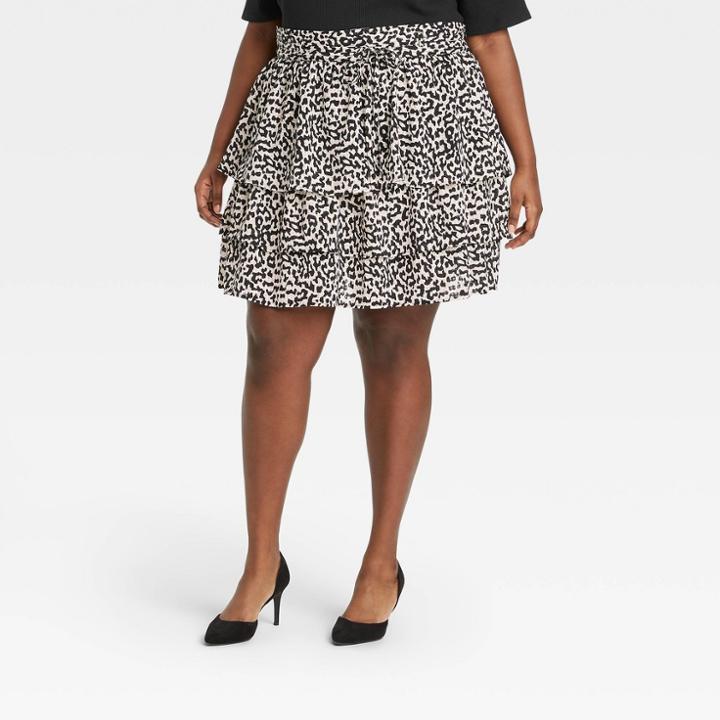 Women's Plus Size Leopard Print Mini Skirt - Who What Wear Cream