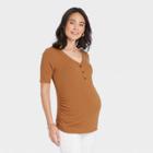 Elbow Sleeve V-neck Henley Maternity Top - Isabel Maternity By Ingrid & Isabel Brown
