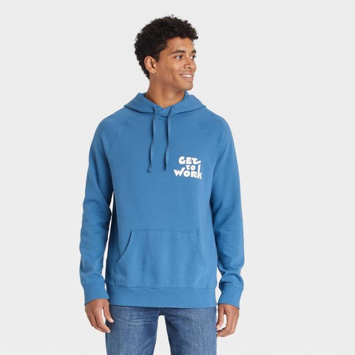 Men's Hooded Garment Dyed Sweatshirt - Goodfellow & Co Blue