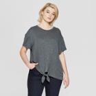 Women's Plus Size Short Sleeve Tie Front T-shirt - Ava & Viv Dark Heather Gray