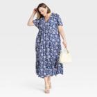 Women's Plus Size Floral Print Short Sleeve Dress - Knox Rose Blue