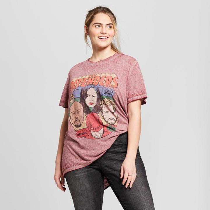 Awake Women's Marvel Plus Size The Defenders Short Sleeve Logo Graphic T-shirt (juniors') - Burgundy