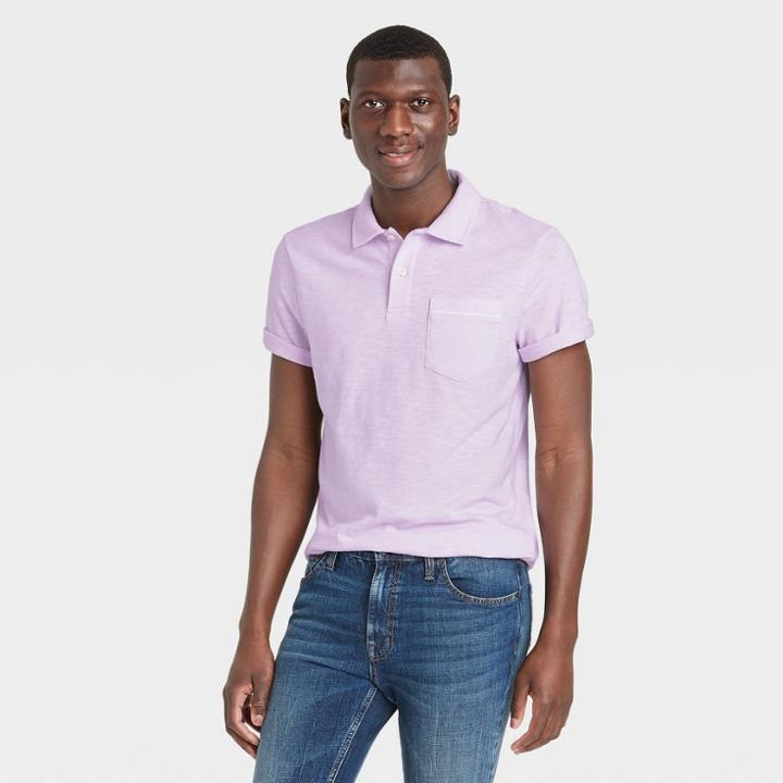Men's Striped Short Sleeve Collared Polo Jersey Shirt - Goodfellow & Co Violet
