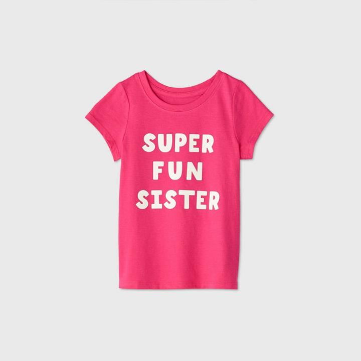 Toddler Girls' 'super Fun Sister' Short Sleeve T-shirt - Cat & Jack Dark Pink