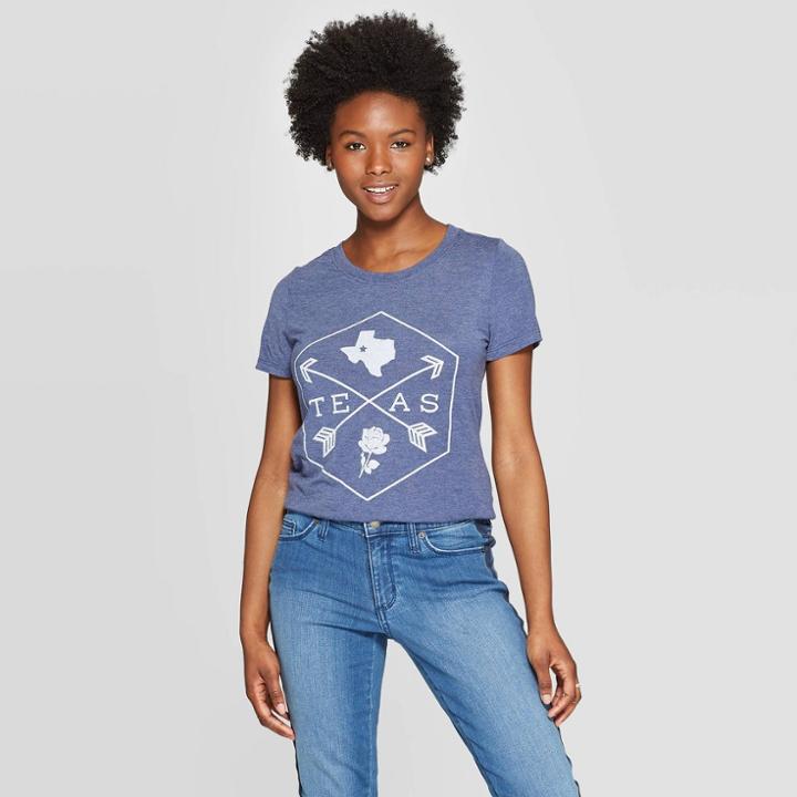Women's Short Sleeve Scoop Neck Four Corners Graphic T-shirt - Awake Navy