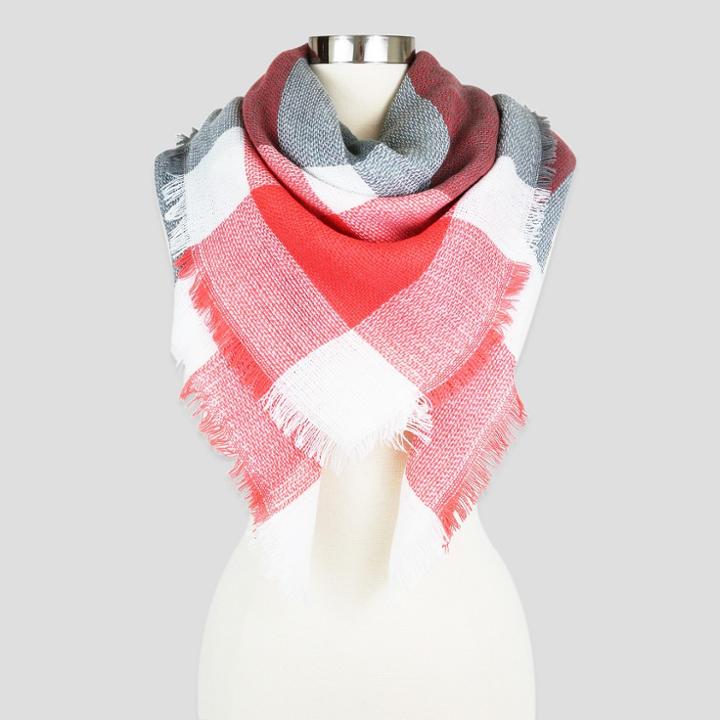 Women's Sylvia Alexander Scarf - Coral (pink) Plaid