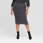Women's Plus Size Ribbed Midi Skirt - Ava & Viv Dark Heather Gray X, Women's