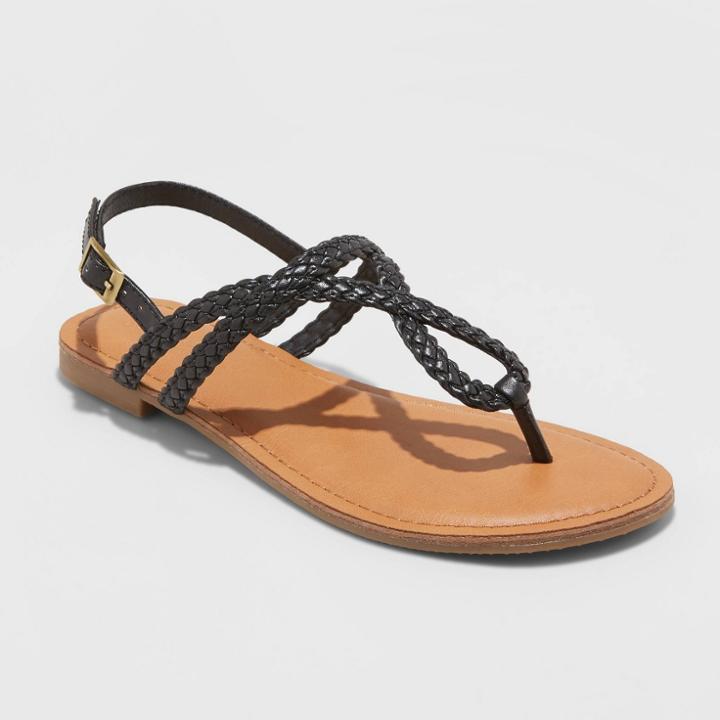 Women's Anabel Wide Width Braided Thong Ankle Strap Sandals - Universal Thread Black 5w, Women's,