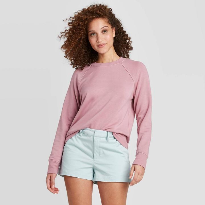 Women's Raglan Crewneck Pullover - A New Day Purple