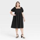 Women's Plus Size Puff Short Sleeve Dress - A New Day Black