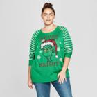 Dr. Seuss Women's The Grinch Plus Size Never Naughty Sweater (juniors') Green