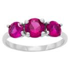 Tiara 1.76 Ct. T.w. 3 Stone Created Ruby Ring In Sterling Silver -