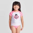 Petitetoddler Girls' Ladybug Short Sleeve Rash Guard Set - Cat & Jack True White/pink 12m, Toddler Girl's, Pink/white