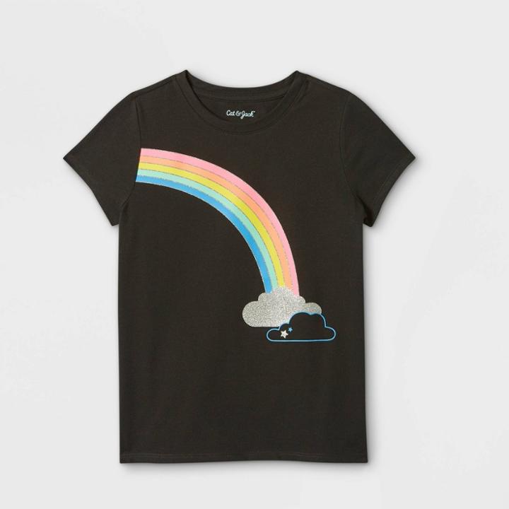 Girls' Printed Graphic Short Sleeve T-shirt - Cat & Jack Black