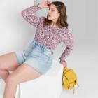 Women's Plus Size Long Sleeve Fitted Rib-knit T-shirt - Wild Fable Purple Floral