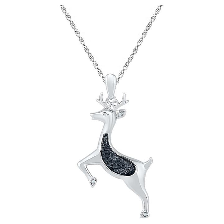 Target 1/20 Ct. T.w. Round White/black Diamond Prong Set Deer Pendant In Sterling Silver (18 Ij-i2-i3), Women's