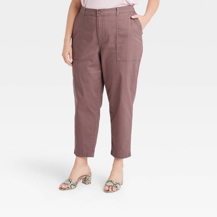 Women's Plus Size High-rise Utility Ankle Pants - A New Day Dark Purple
