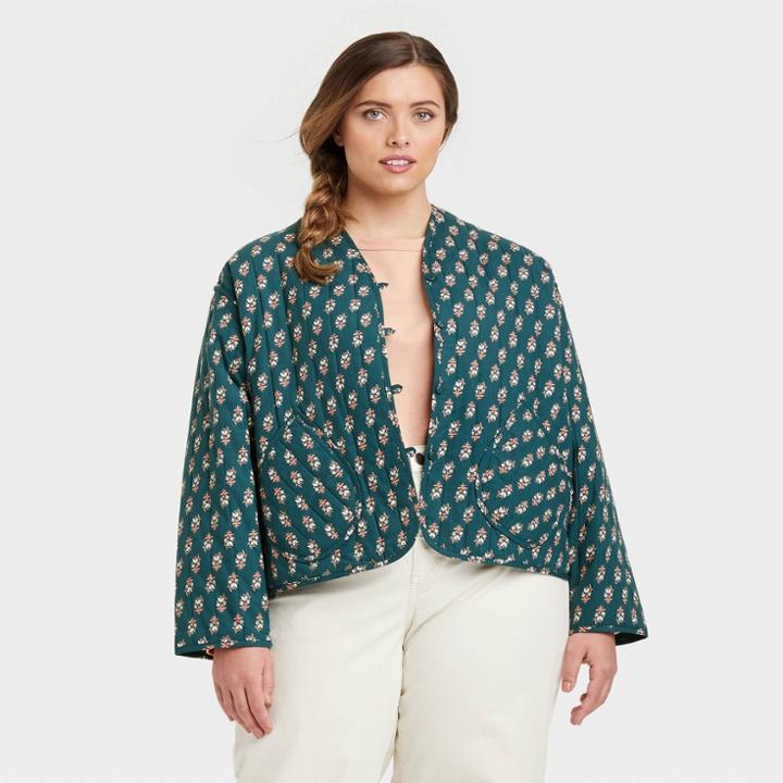 Women's Plus Size Quilted Jacket - Universal Thread Dark Green