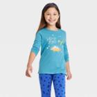Girls' 'shine Bright Hanukkah Dino' Long Sleeve Graphic T-shirt - Cat & Jack Blue