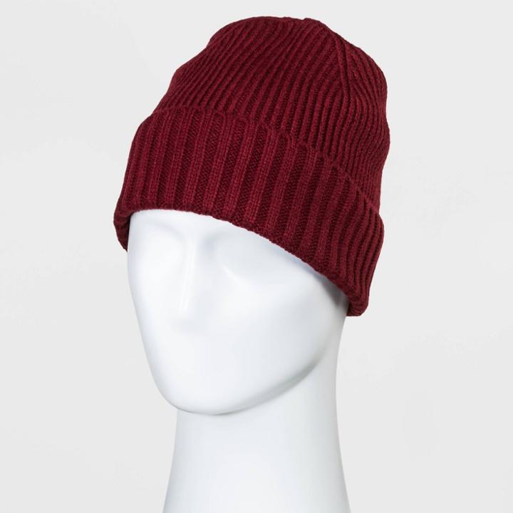 Men's Mixed Rib Fleece Lined Beanie - Goodfellow & Co Burgundy