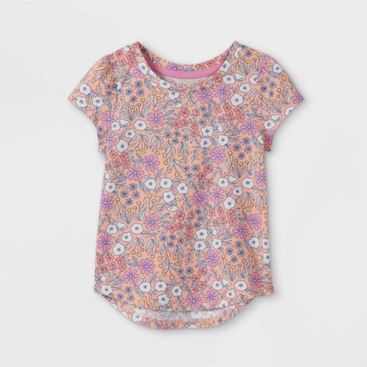 Toddler Girls' Floral Short Sleeve T-shirt - Cat & Jack Peach