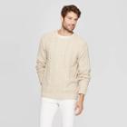 Men's Standard Fit Cable Crew Neck Sweater - Goodfellow & Co Heather Oatmeal M, Size: Medium, Grey Oatmeal