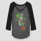 Fifth Sun Women's Nintendo 3/4 Sleeve Yoshi Icon Raglan T-shirt - (juniors') Gray/black