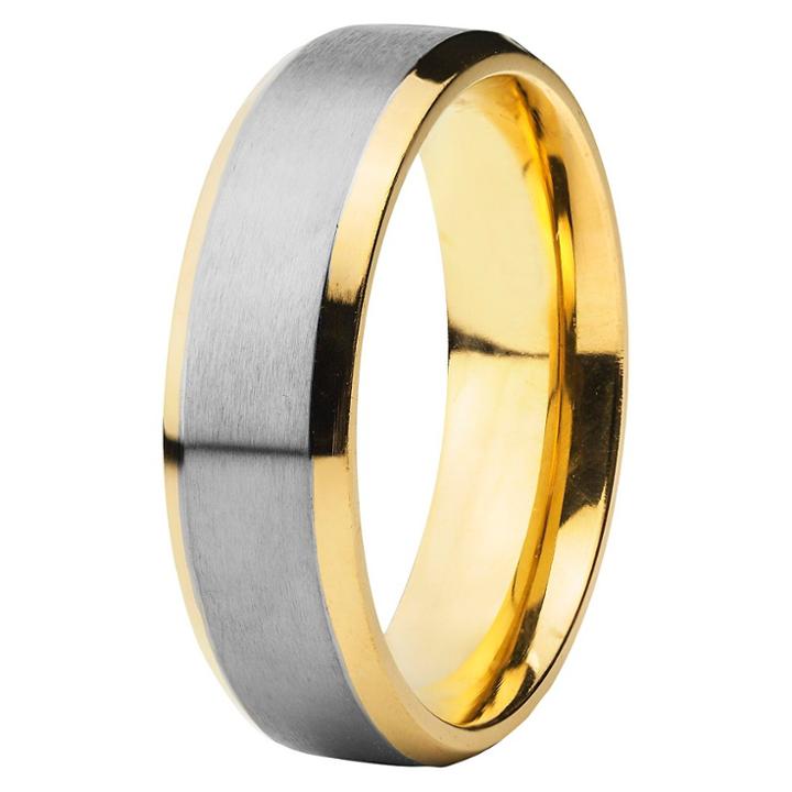 West Coast Jewelry Men's Gold-plated Titanium Two-tone Band (6.5mm), Gold