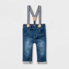 Baby Boys' Suspender Denim Jeans - Cat & Jack Medium Wash Newborn, Boy's, Blue