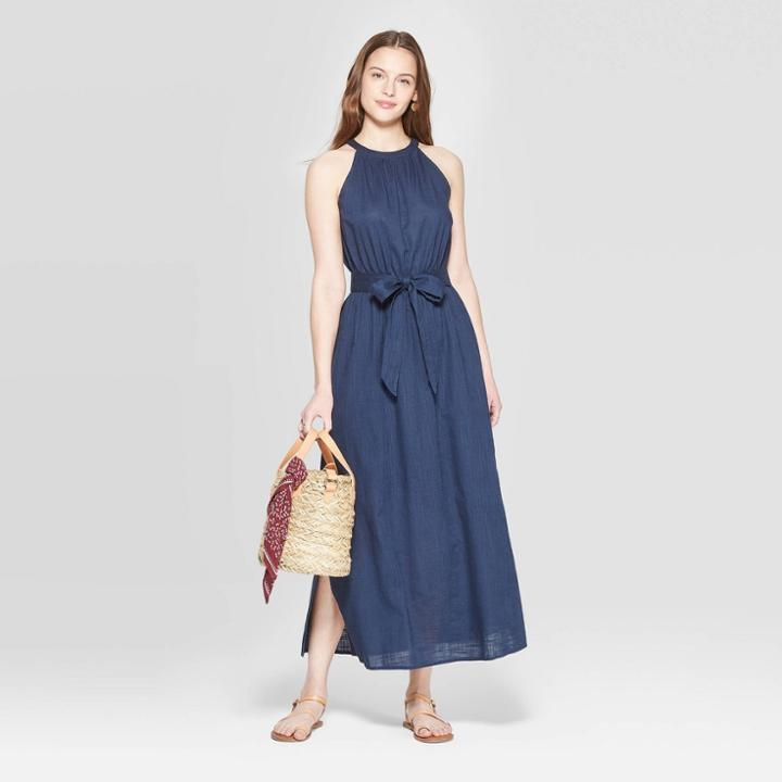 Women's Sleeveless High Neck Maxi Dress - Universal Thread Navy