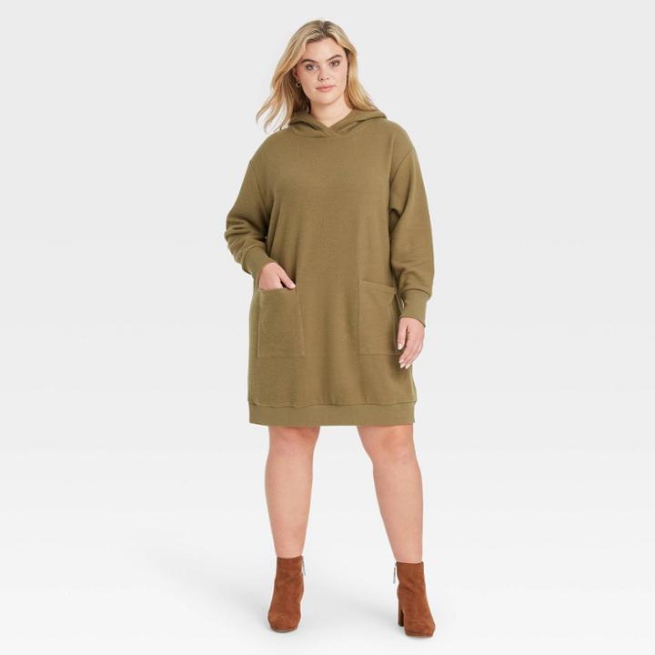 Women's Plus Size Long Sleeve Sweater Dress- Who What Wear Olive Green