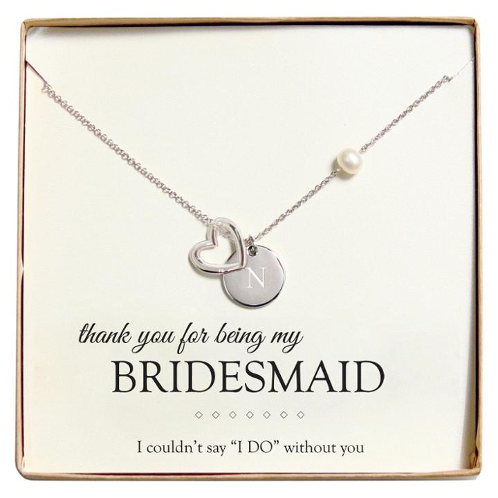 Cathy's Concepts Monogram Bridesmaid Open Heart Charm Party Necklace - N, Women's,