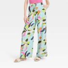 Women's High-rise Wide Leg Linen Pull-on Pants - A New Day Blue
