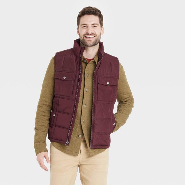 Men's Pomegranate Mystery Solid Midweight Puffer Jacket - Goodfellow & Co Red