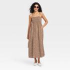 Women's Spaghetti Strap Smocked Dress - A New Day Brown Geometric Print