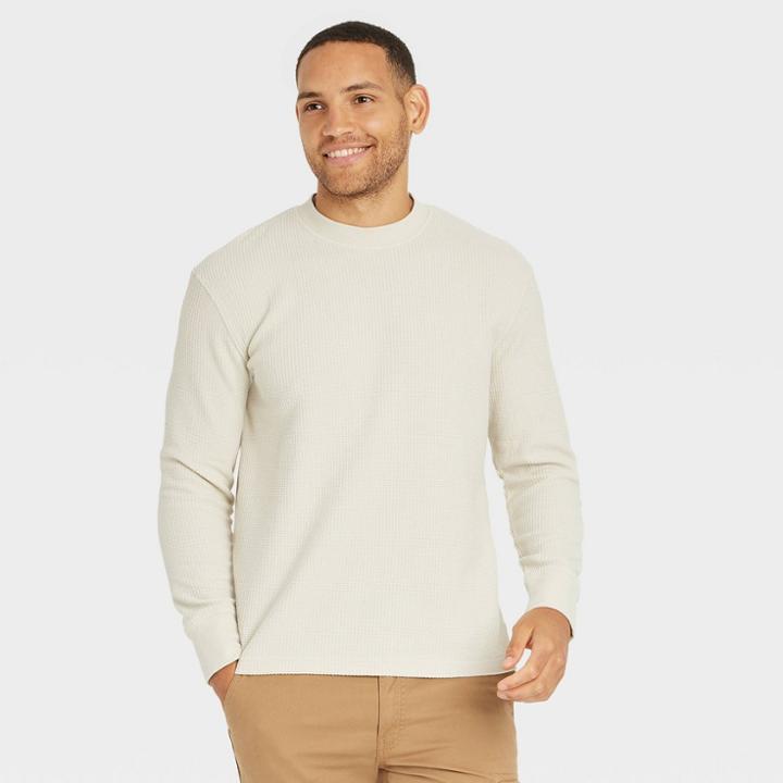 Men's Textured Long Sleeve T-shirt - Goodfellow & Co Pearl