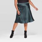 Women's Plus Size Satin Midi Skirt - Ava & Viv Dark Green 2x, Women's,
